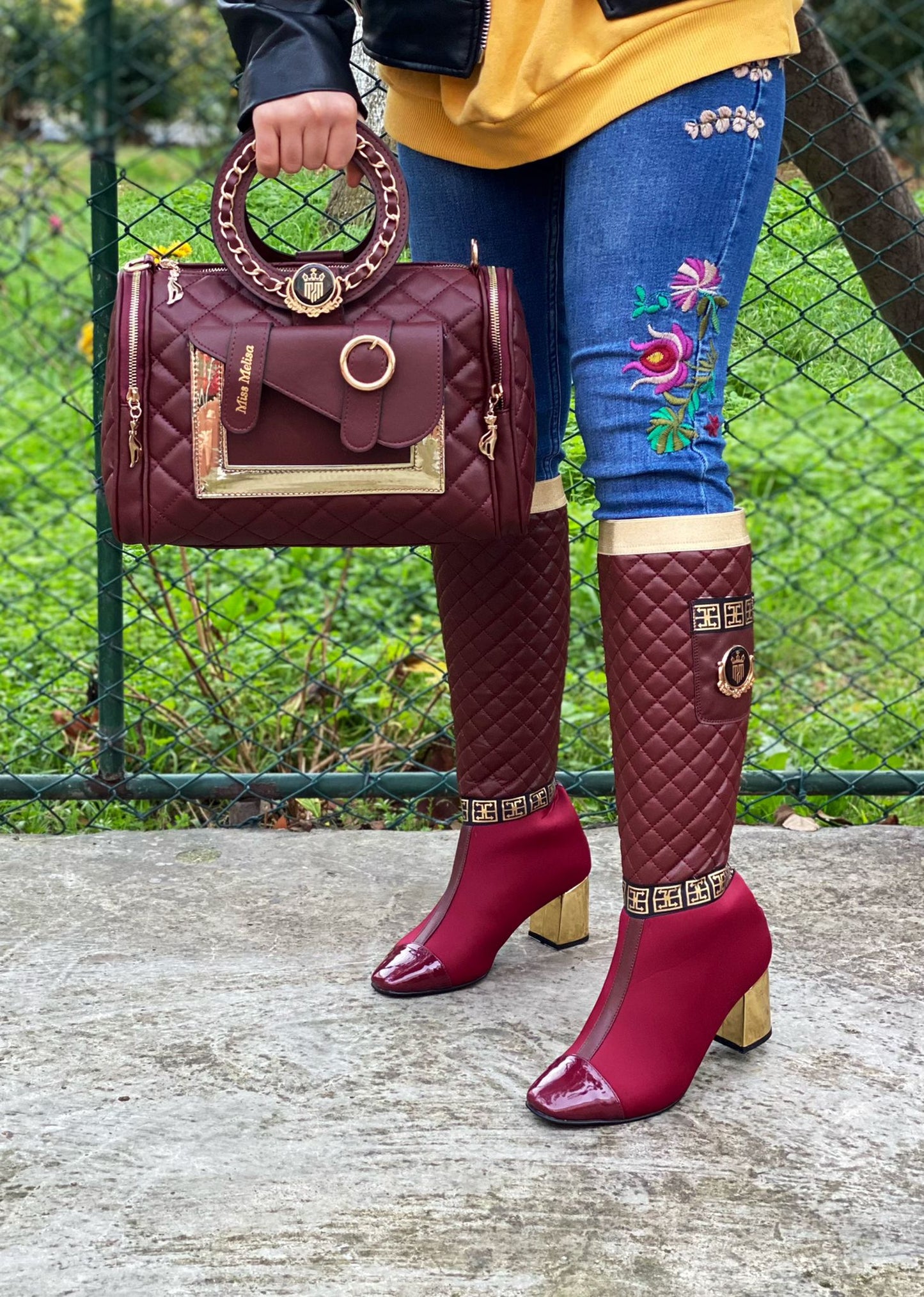 Burgundy Women's Boots & Purse Set