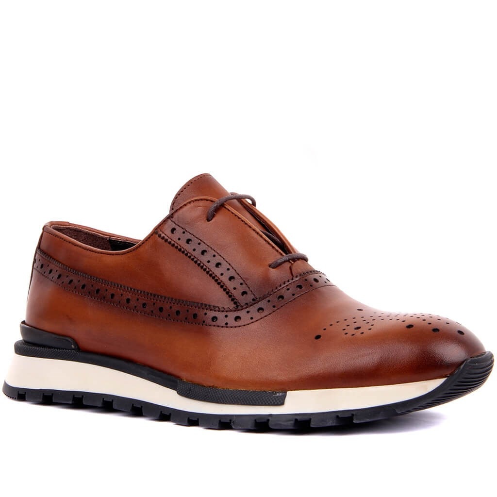 Men's Leather Lace-Up Casual Derby Sneakers