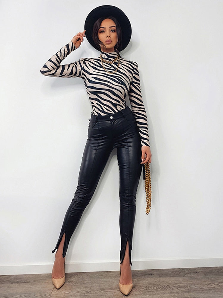 Faux Leather Ladies Slit Ankle Skinny Pants