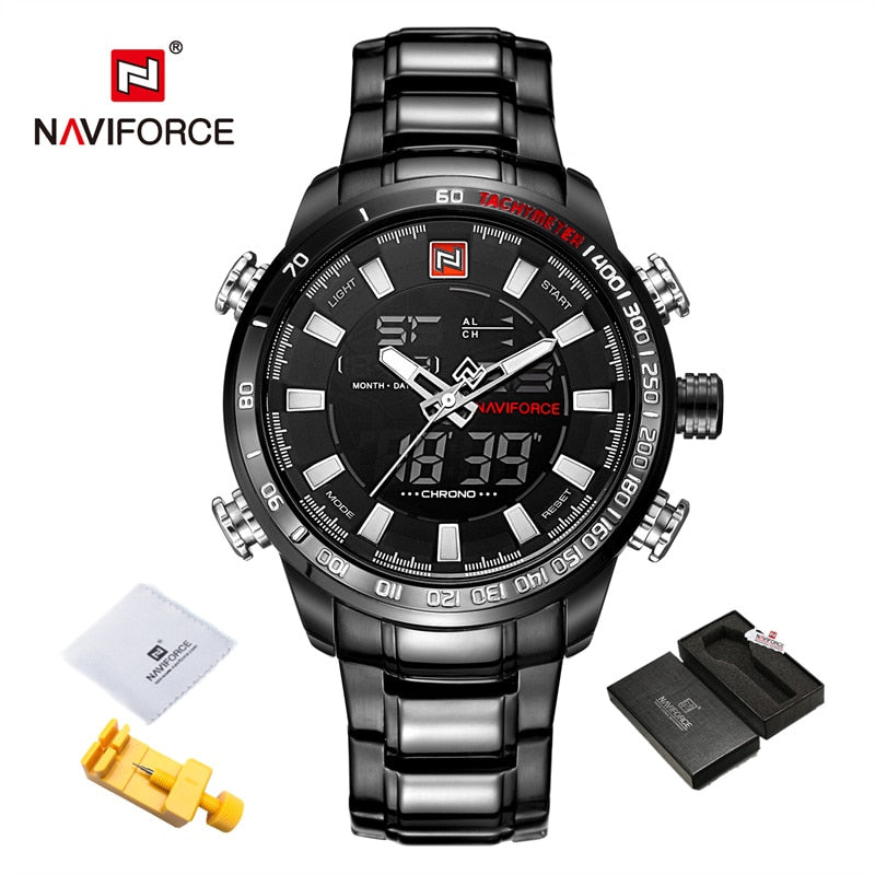 Men's Gold Quartz LED Waterproof Watches