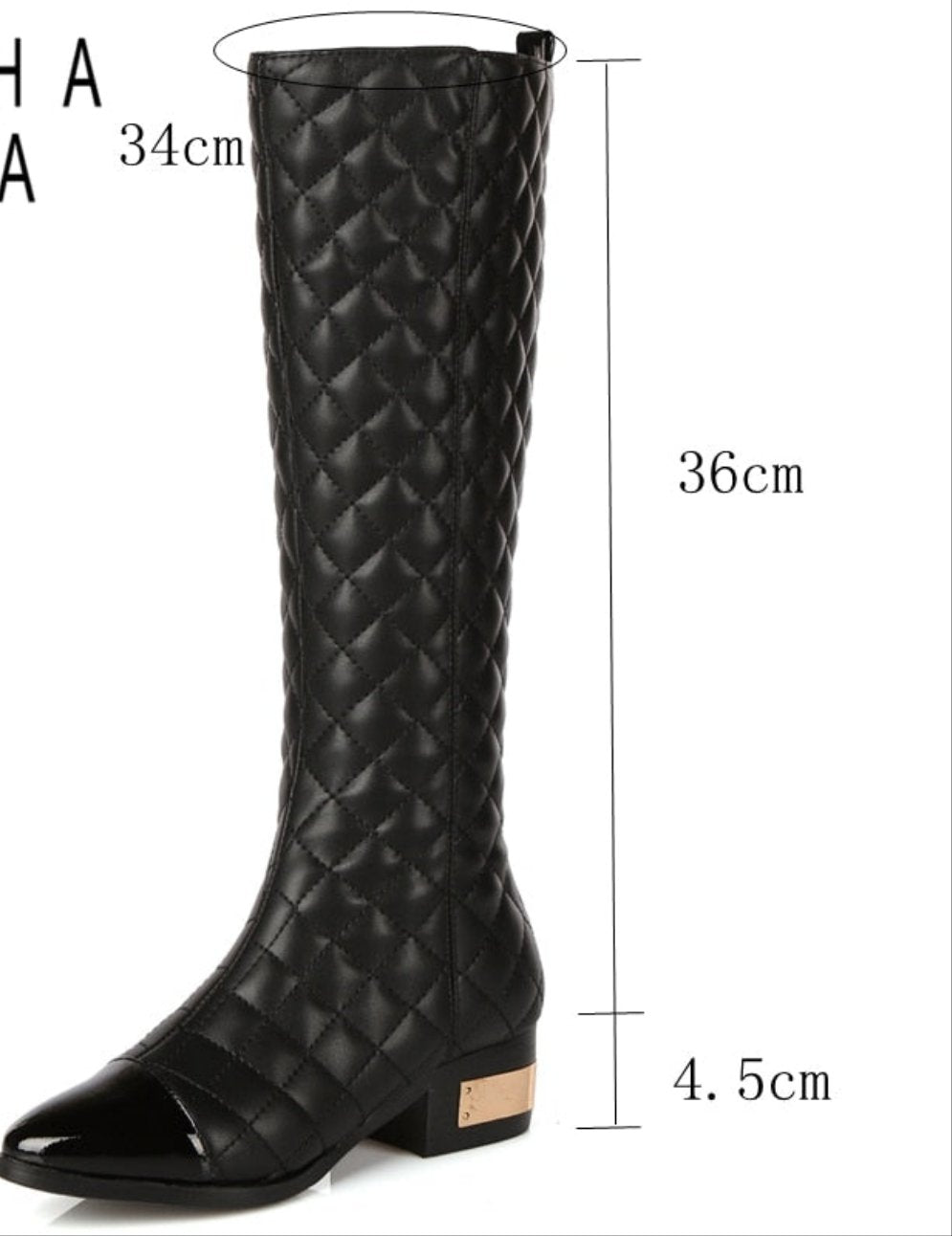 Quilted Genuine Leather Low Square Heel Knee High Boots