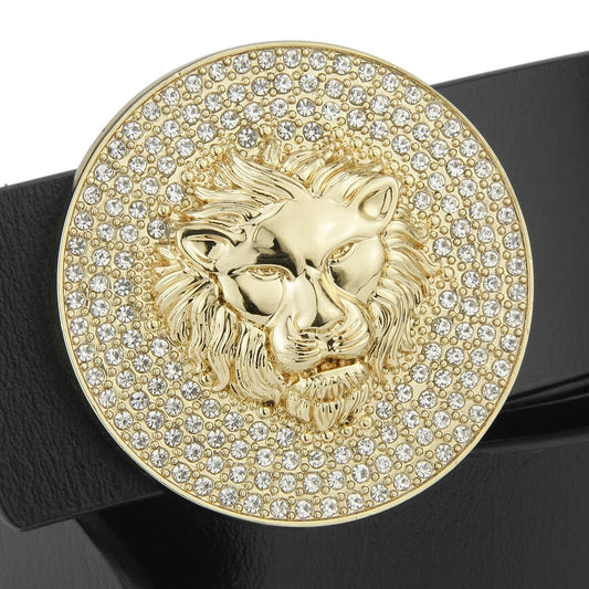 Men's Metal Lion Buckle Real Cowhide Leather Belt