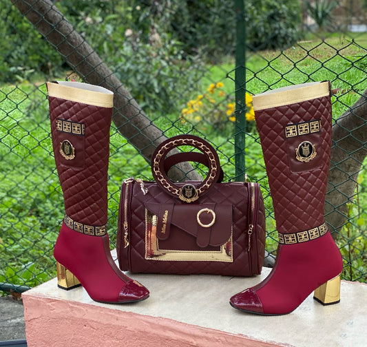 Burgundy Women's Boots & Purse Set