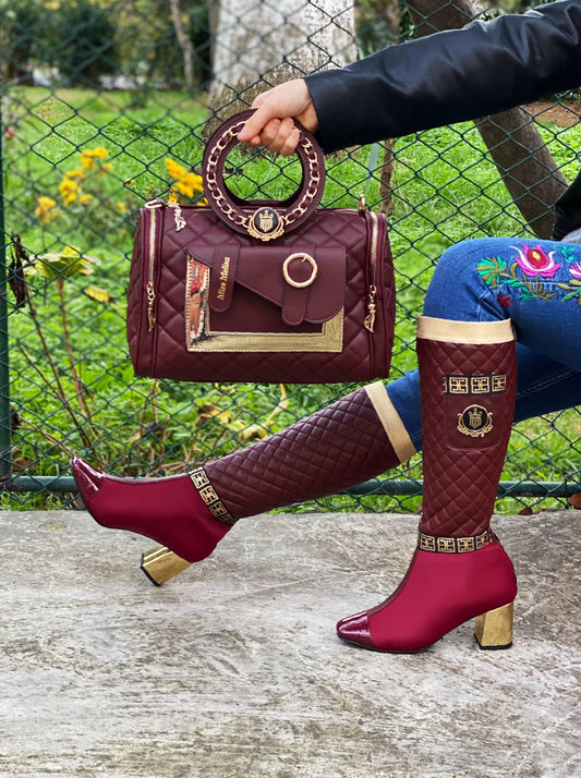 Burgundy Women's Boots & Purse Set