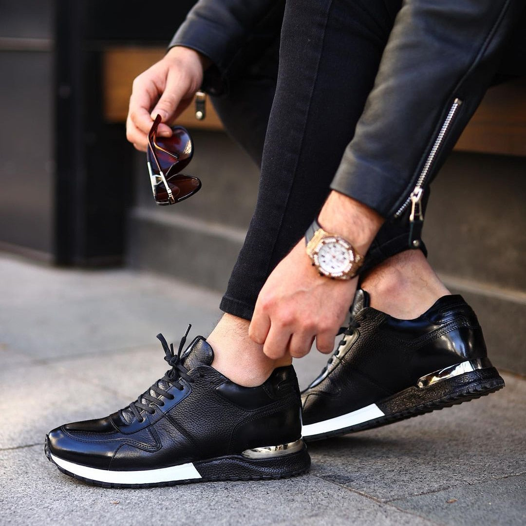 Genuine Leather Lace-Up Men Sneakers