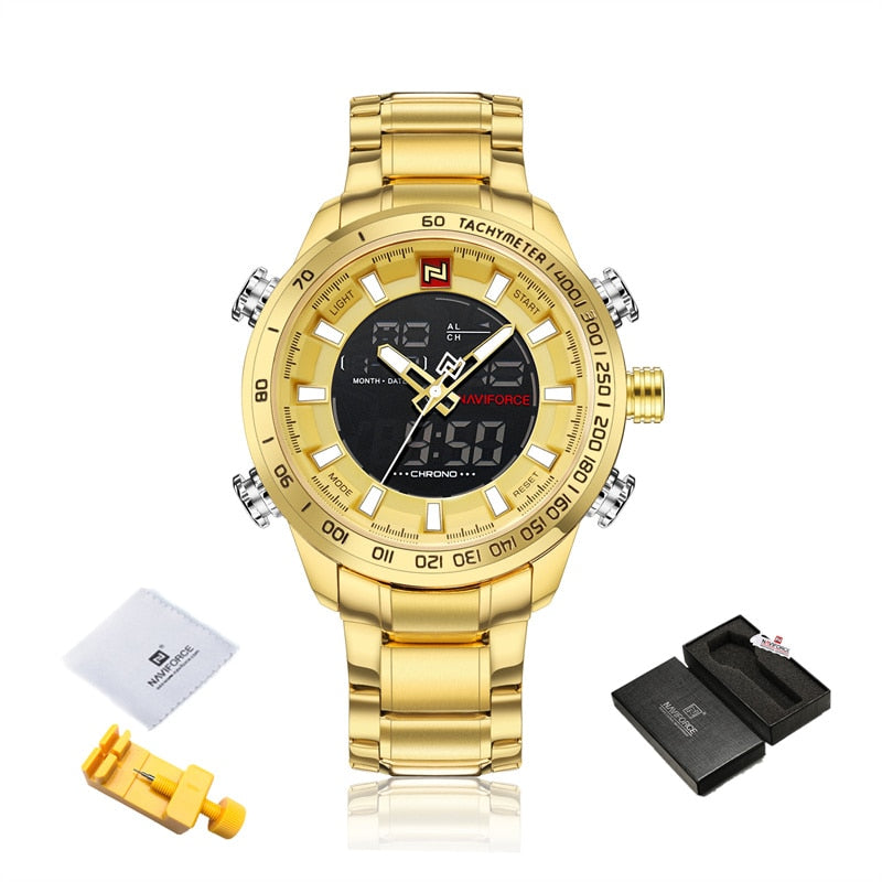 Men's Gold Quartz LED Waterproof Watches