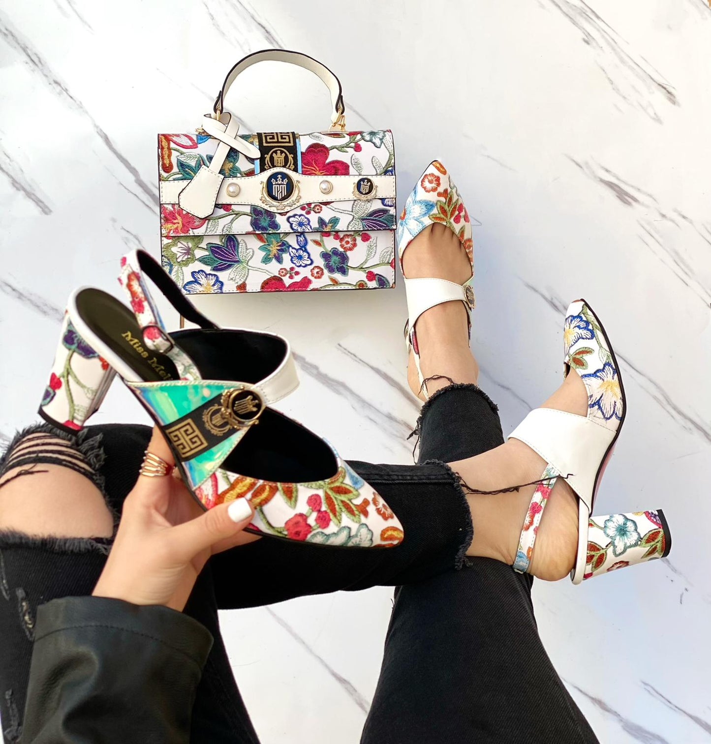 Grafitti Floral Pattern Shoe & Purse Set