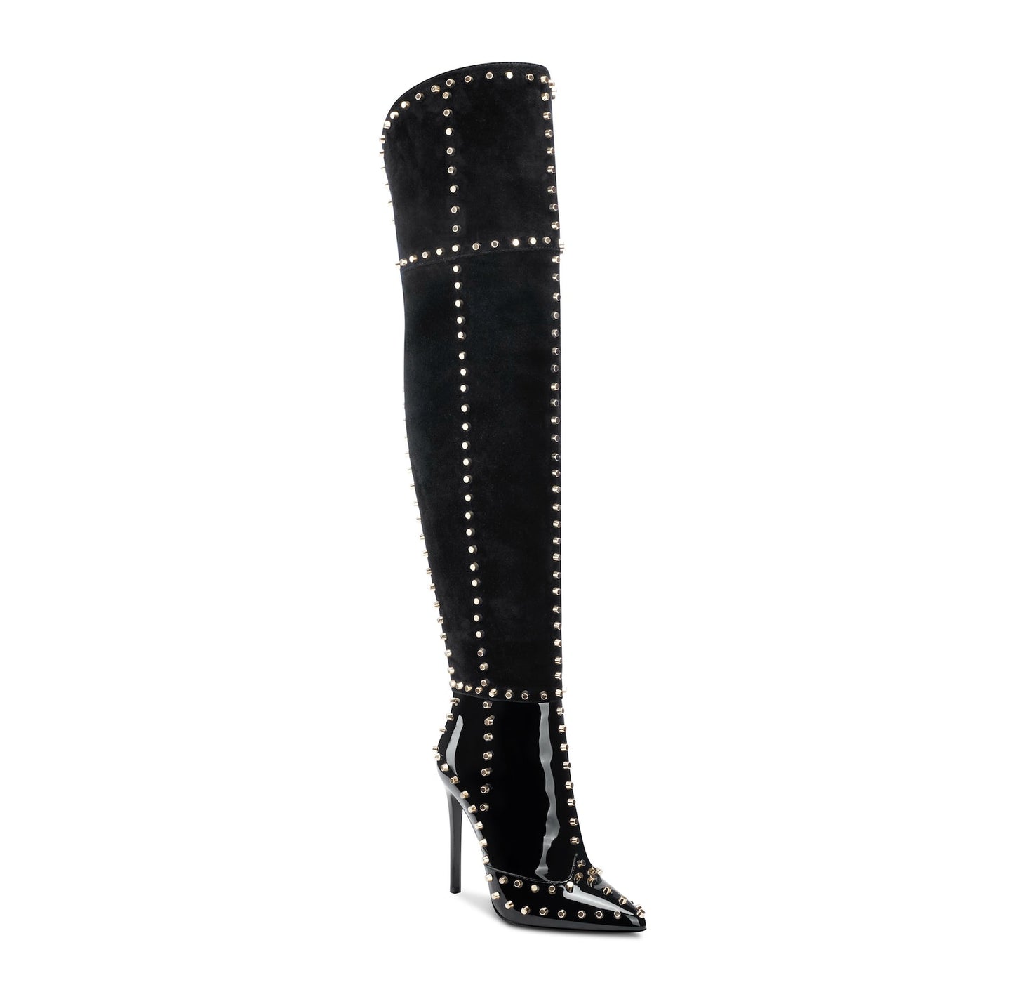 Metallic Rivet Over-the-Knee Thin High Heel Pointed Toe Boots