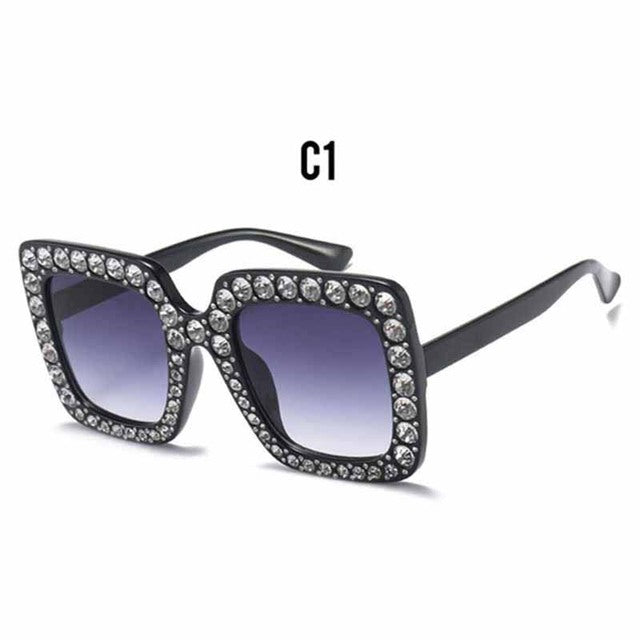 Diamond Square Crystal Ladies Gradient Mirror Sunglasses