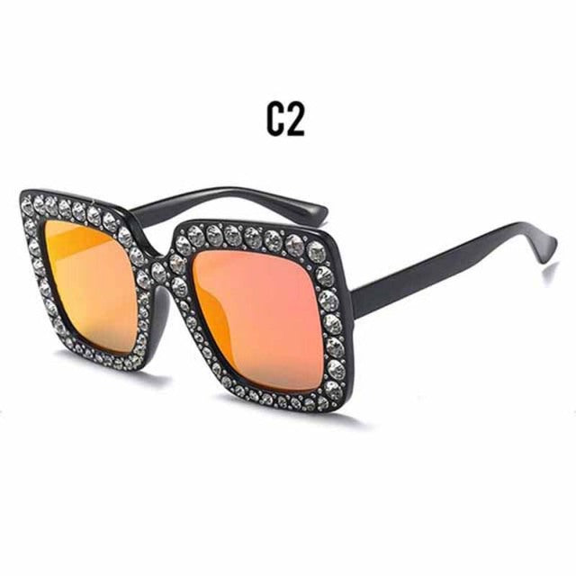 Diamond Square Crystal Ladies Gradient Mirror Sunglasses