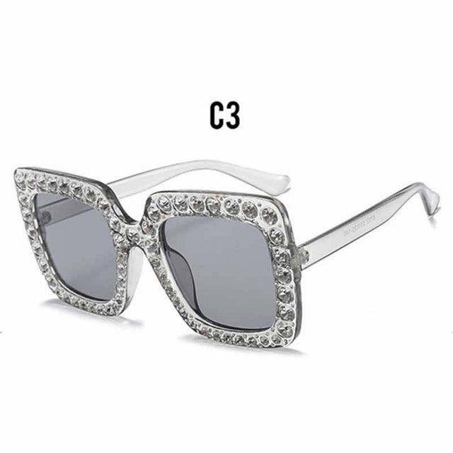 Diamond Square Crystal Ladies Gradient Mirror Sunglasses