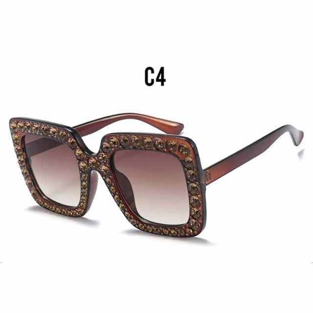 Diamond Square Crystal Ladies Gradient Mirror Sunglasses