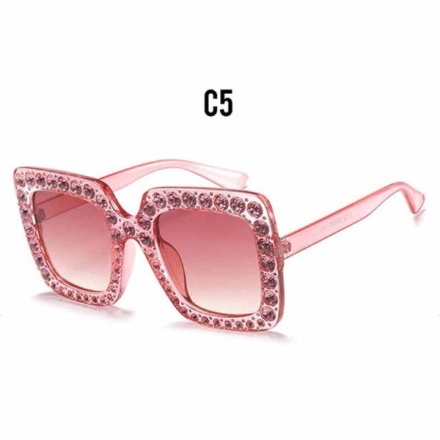 Diamond Square Crystal Ladies Gradient Mirror Sunglasses