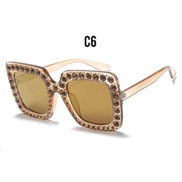 Diamond Square Crystal Ladies Gradient Mirror Sunglasses