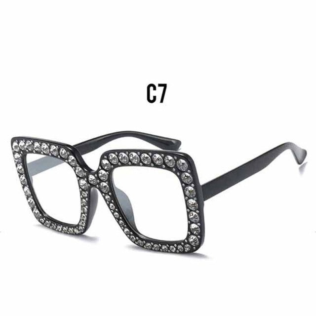 Diamond Square Crystal Ladies Gradient Mirror Sunglasses