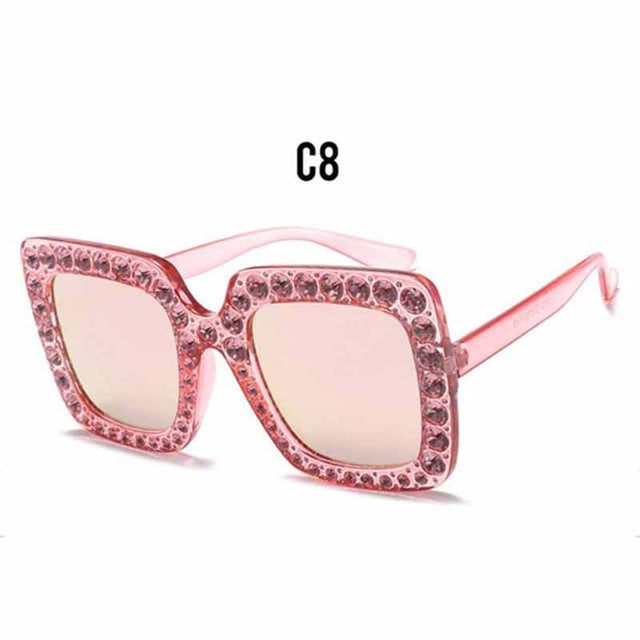 Diamond Square Crystal Ladies Gradient Mirror Sunglasses