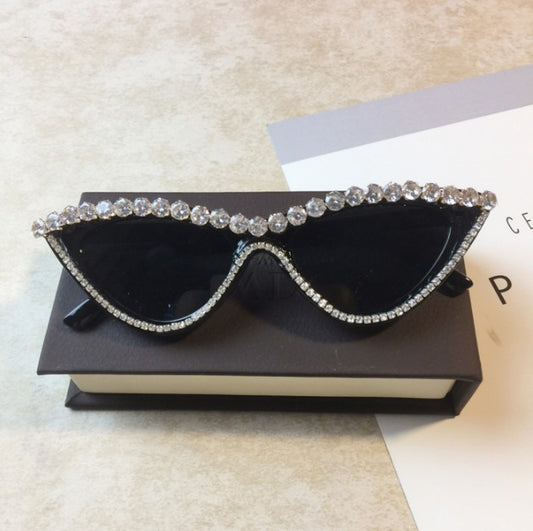 Black Diamond Encrusted Women's Cat Eye UV400 Sunglasses