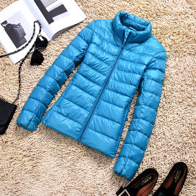 Solid Color Ribbed Hooded Women's Light Puffer Duck Down Jacket to 4X