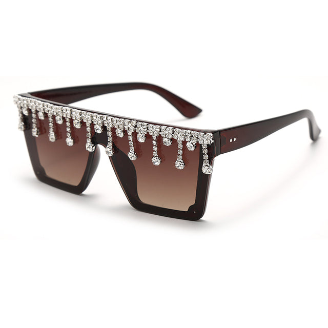 Diamond Tassel Drop Design Square Retro Steampunk Big Square Frame UV400 Sunglasses