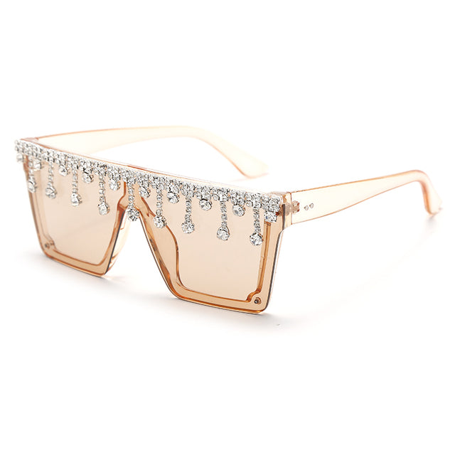 Diamond Tassel Drop Design Square Retro Steampunk Big Square Frame UV400 Sunglasses