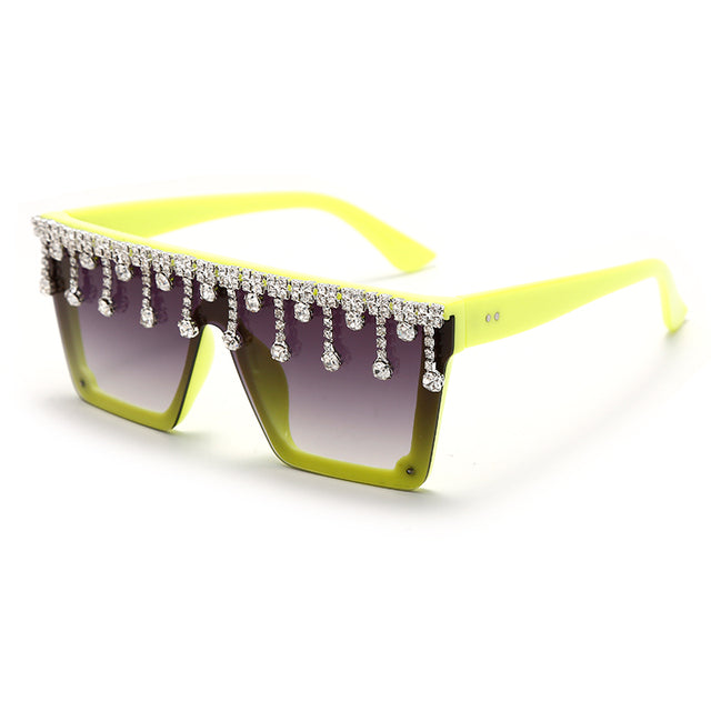 Diamond Tassel Drop Design Square Retro Steampunk Big Square Frame UV400 Sunglasses