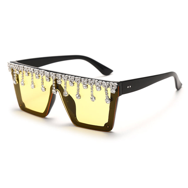 Diamond Tassel Drop Design Square Retro Steampunk Big Square Frame UV400 Sunglasses