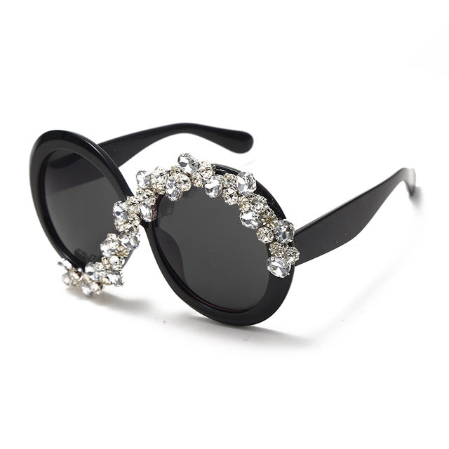 Oversized Unisex Round Rhinestone Titanium CE UV400 Sunglasses