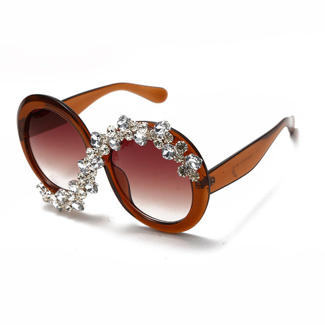 Oversized Unisex Round Rhinestone Titanium CE UV400 Sunglasses