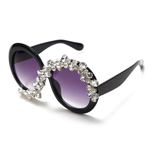 Oversized Unisex Round Rhinestone Titanium CE UV400 Sunglasses