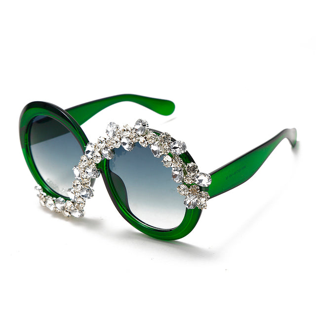 Oversized Unisex Round Rhinestone Titanium CE UV400 Sunglasses