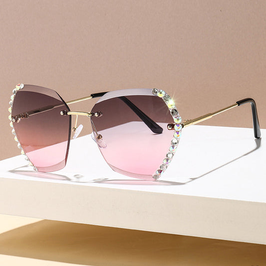 Polygon Rimless Diamond Metal Frameless Gradient Sunglasses