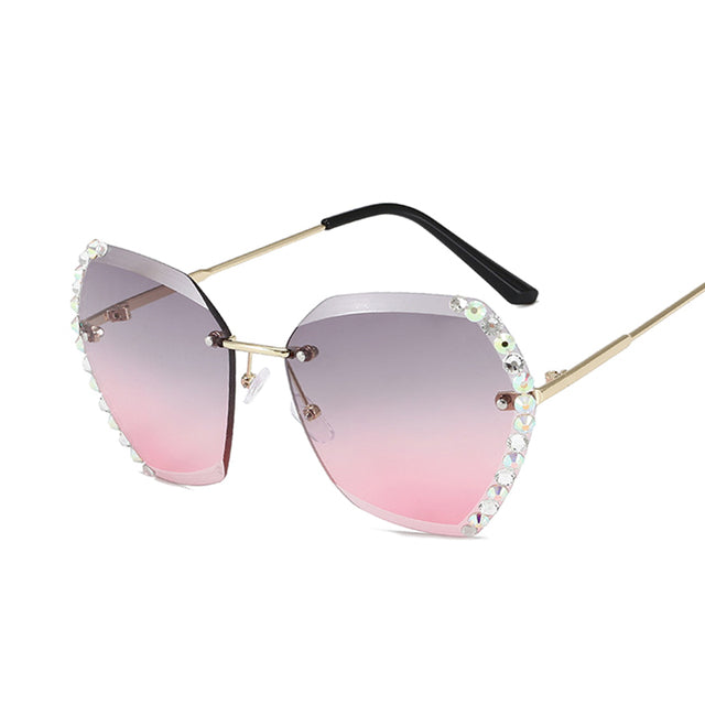 Polygon Rimless Diamond Metal Frameless Gradient Sunglasses