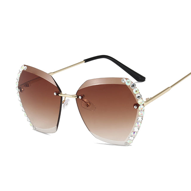 Polygon Rimless Diamond Metal Frameless Gradient Sunglasses