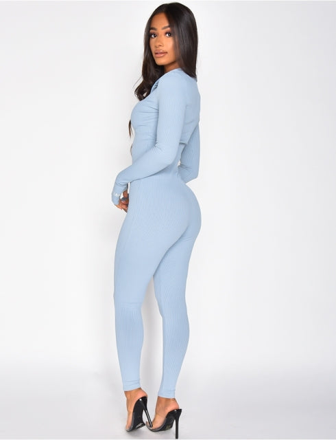 Solid Zipper Front Skinny Bodycon Long Sleeve Women's Jumpsuit