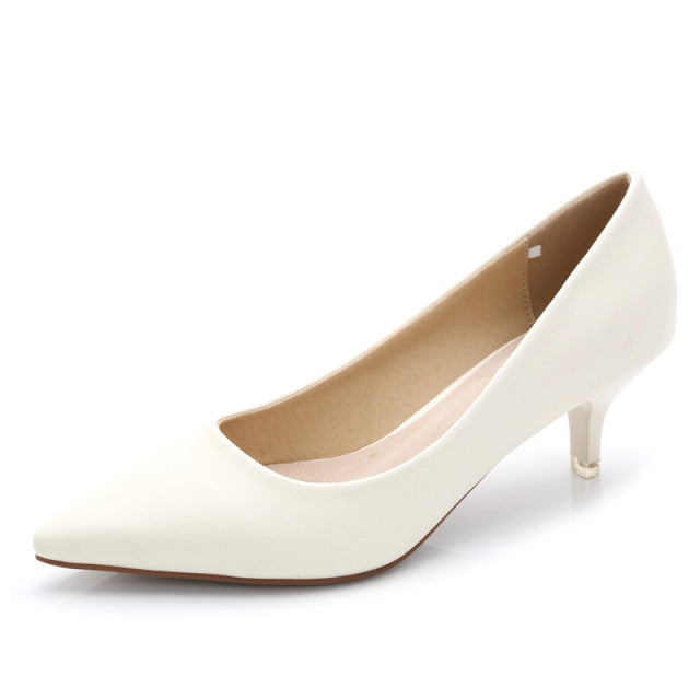 Solid Color Shallow Patent Leather Pointed Toe Low Heel Pumps