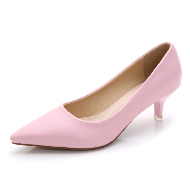 Solid Color Shallow Patent Leather Pointed Toe Low Heel Pumps