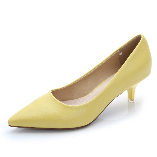 Solid Color Shallow Patent Leather Pointed Toe Low Heel Pumps