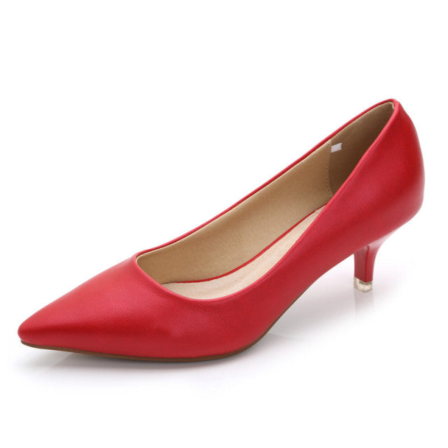 Solid Color Shallow Patent Leather Pointed Toe Low Heel Pumps