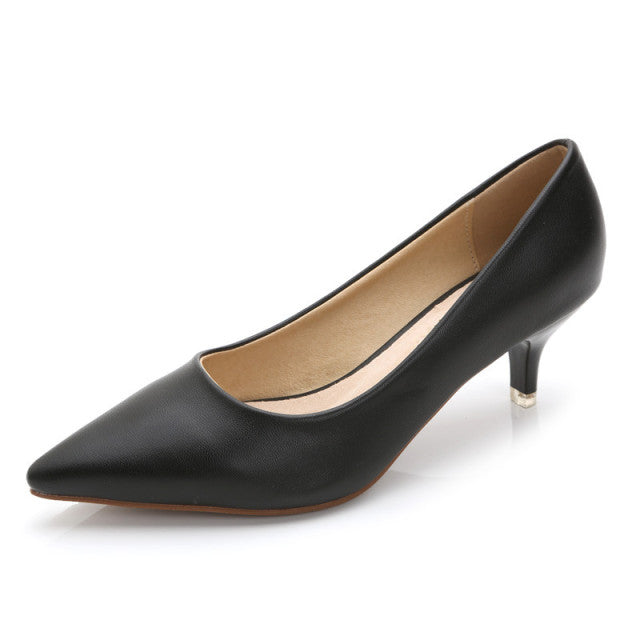 Solid Color Shallow Patent Leather Pointed Toe Low Heel Pumps