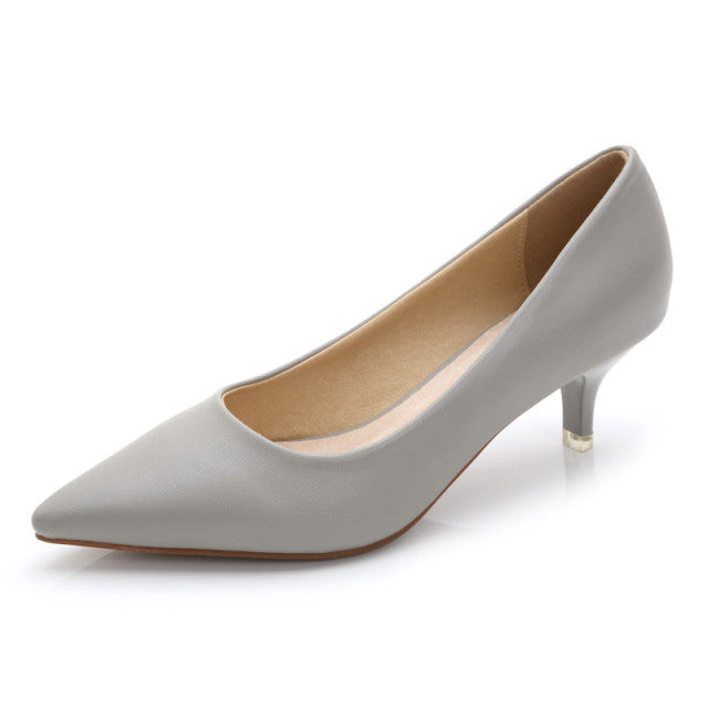 Solid Color Shallow Patent Leather Pointed Toe Low Heel Pumps