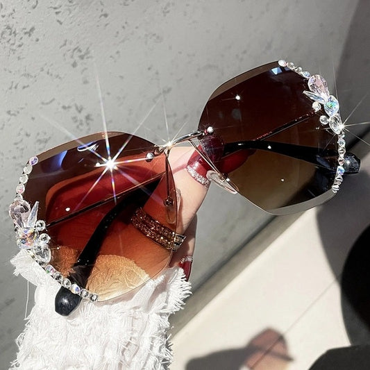 Oversized Rimless Designer Big Frame Diamond Square Sunglasses