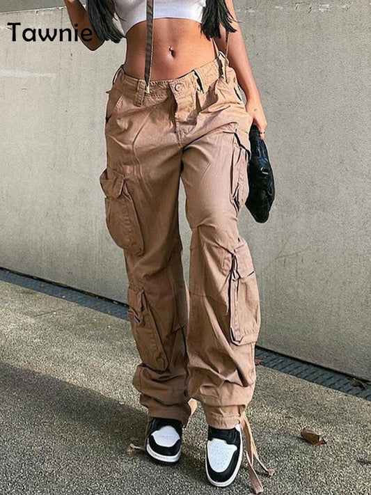 Streetwear Solid Baggy Oversized Ladies Cargo Pants