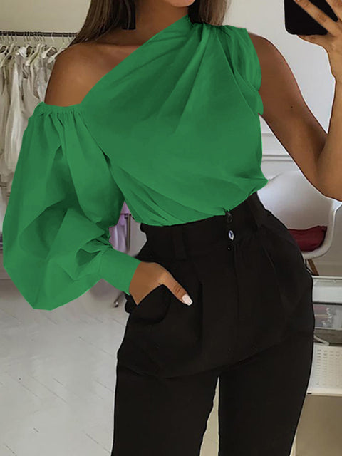 Asymmetrical Off Shoulder Solid Tunic Women's Blouse