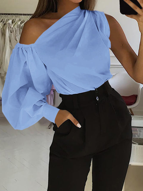 Asymmetrical Off Shoulder Solid Tunic Women's Blouse