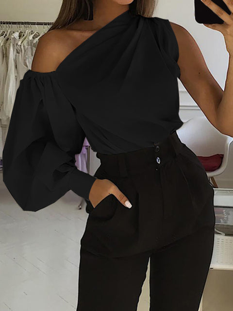 Asymmetrical Off Shoulder Solid Tunic Women's Blouse