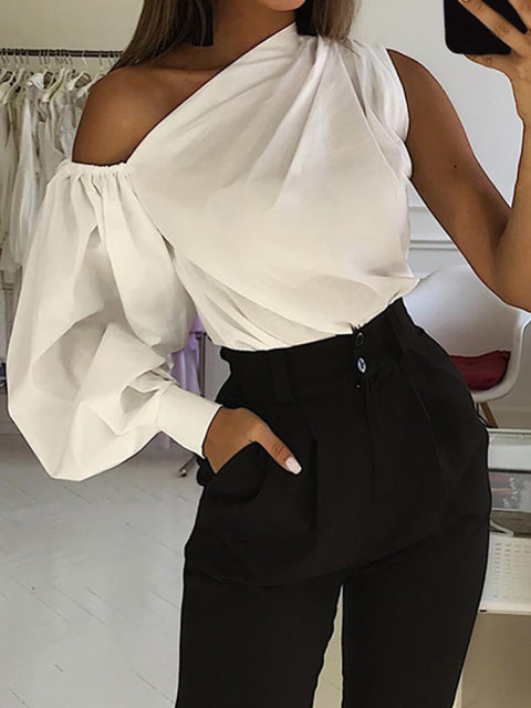 Asymmetrical Off Shoulder Solid Tunic Women's Blouse