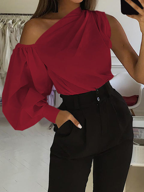 Asymmetrical Off Shoulder Solid Tunic Women's Blouse