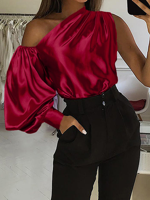 Asymmetrical Off Shoulder Solid Tunic Women's Blouse