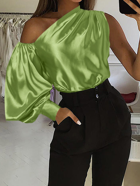 Asymmetrical Off Shoulder Solid Tunic Women's Blouse