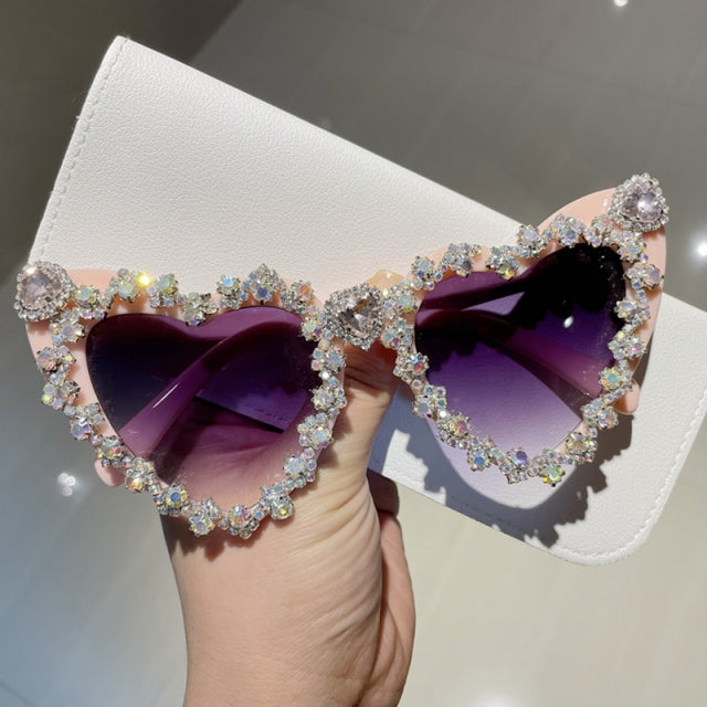 Retro Cat-Eye Crystal Rhinestone Heart Diamond Ladies Sunglasses